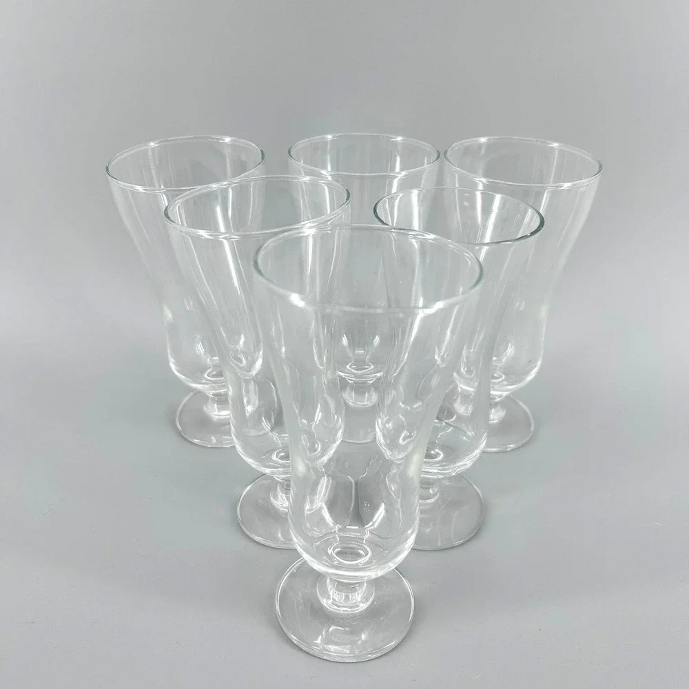 Vintage Clear Glass Hurricane Footed Tulip Cocktail Glasses Set of 6 Retro 6.5